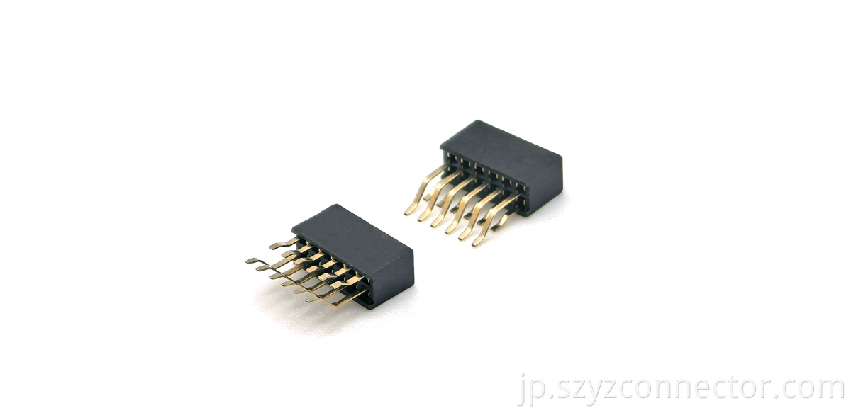 1.27mmピッチ女性ヘッダーコネクタデュアル列直角SMT H4.3mm 2*6p 1.27mm Pitch Female header Connector Dual Row Right Angle SMT H4.3mm 2*6P